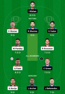 DC vs MI Dream11 Team